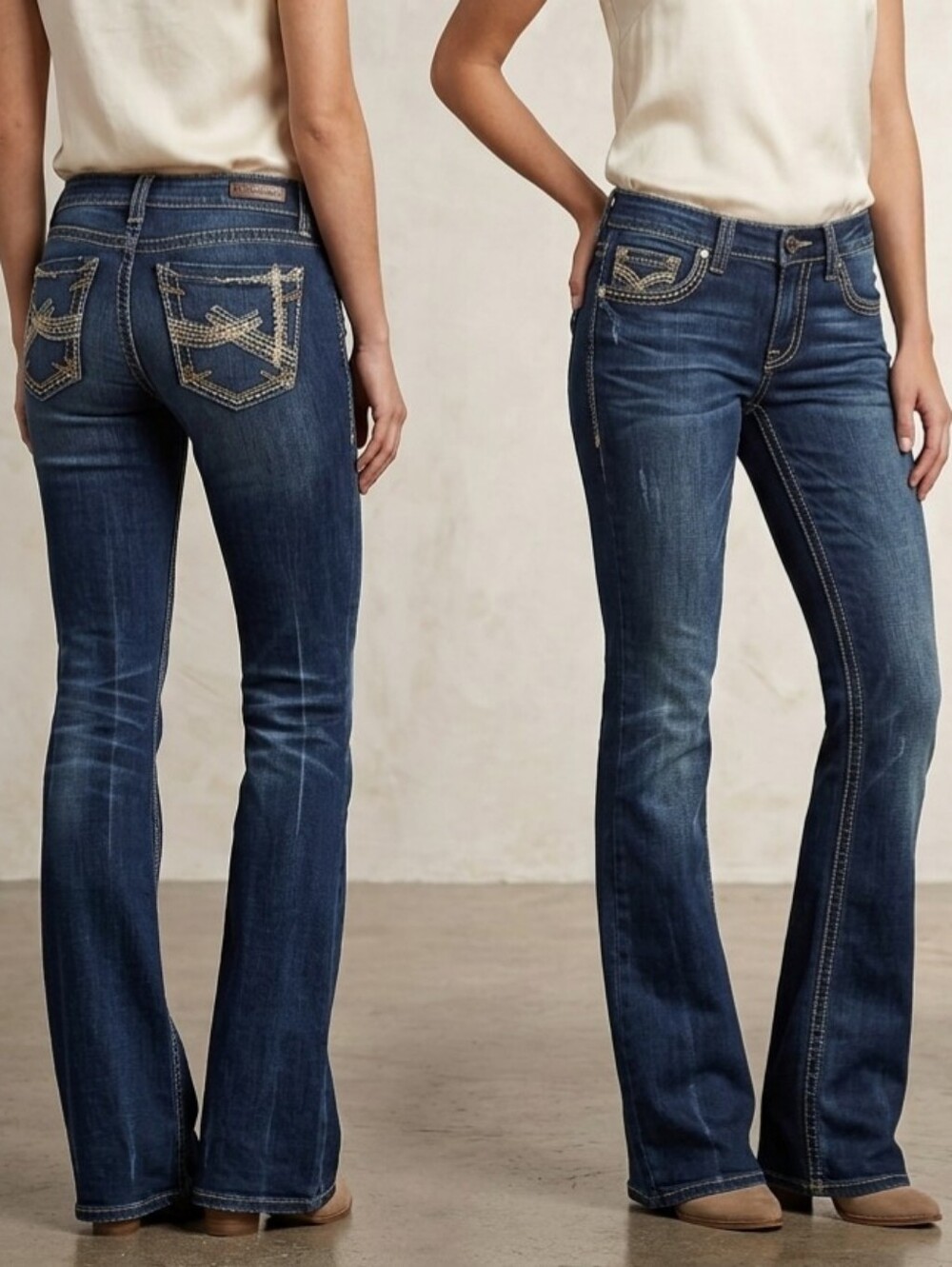 Rock 47 By Wrangler Women"s 28X 32 Dark Blue  Western Boot Cut